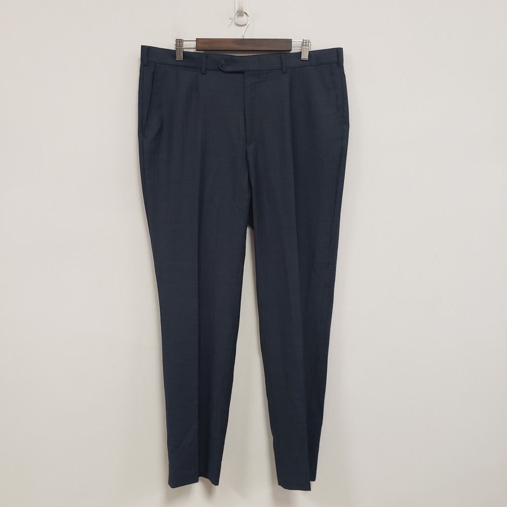 Ermenegildo Zegna Mens Wool Pleated Mila Dress Pants Size 46 US Long Blue Plaid